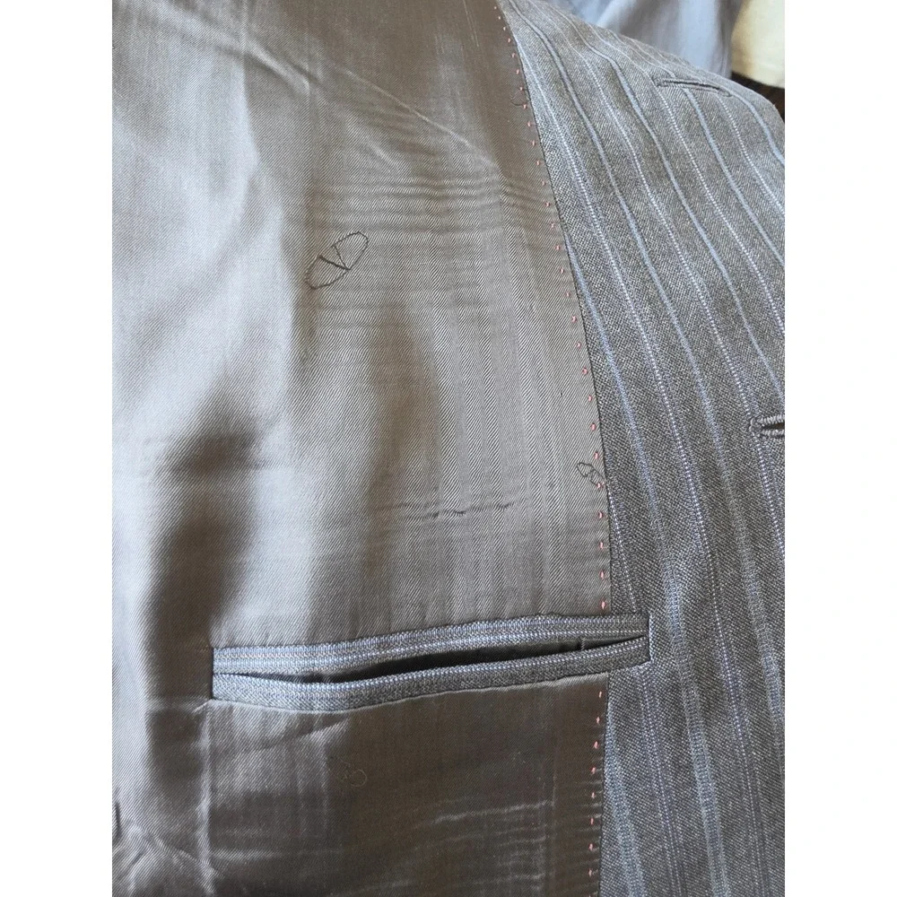 Valentino Men Suit Jacket Size 54 Grey Pinstripe Wool Formal Italy Blazer Coat